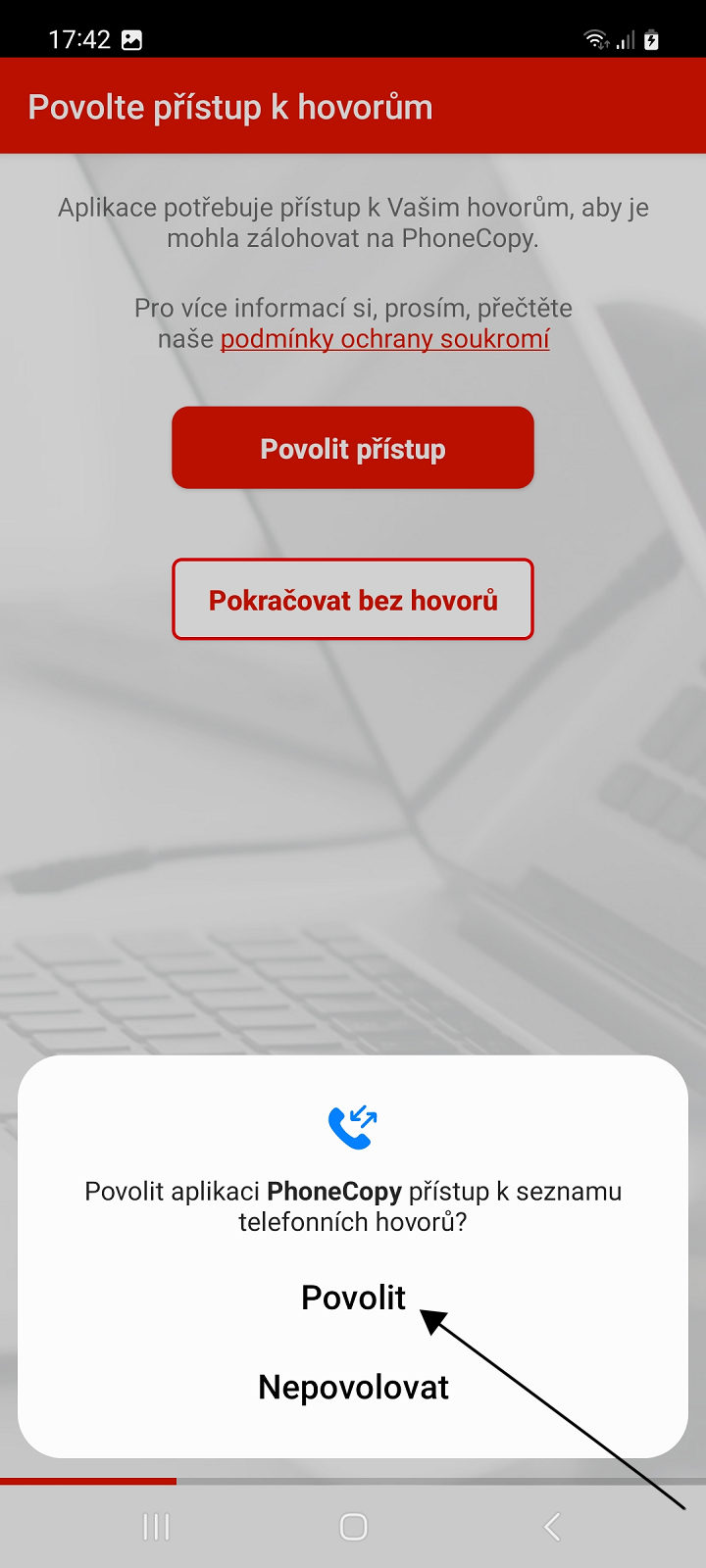 Potvrzení přístupu k seznamu telefonních hovorů