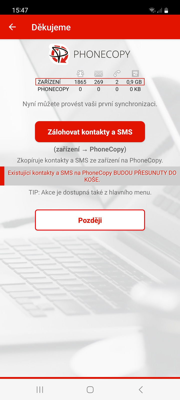 Konec průvodce nastavením po registraci