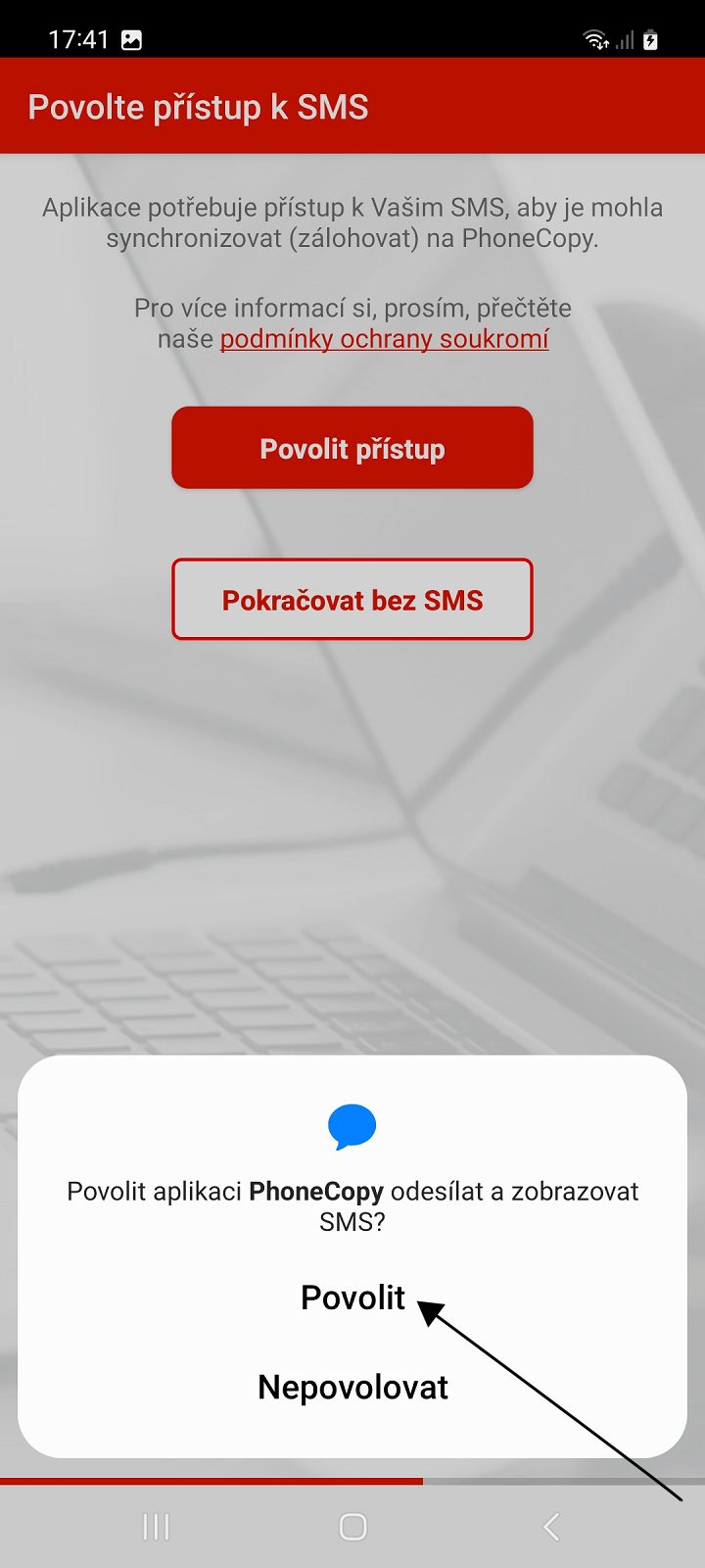 Potvrzení povolení k SMS