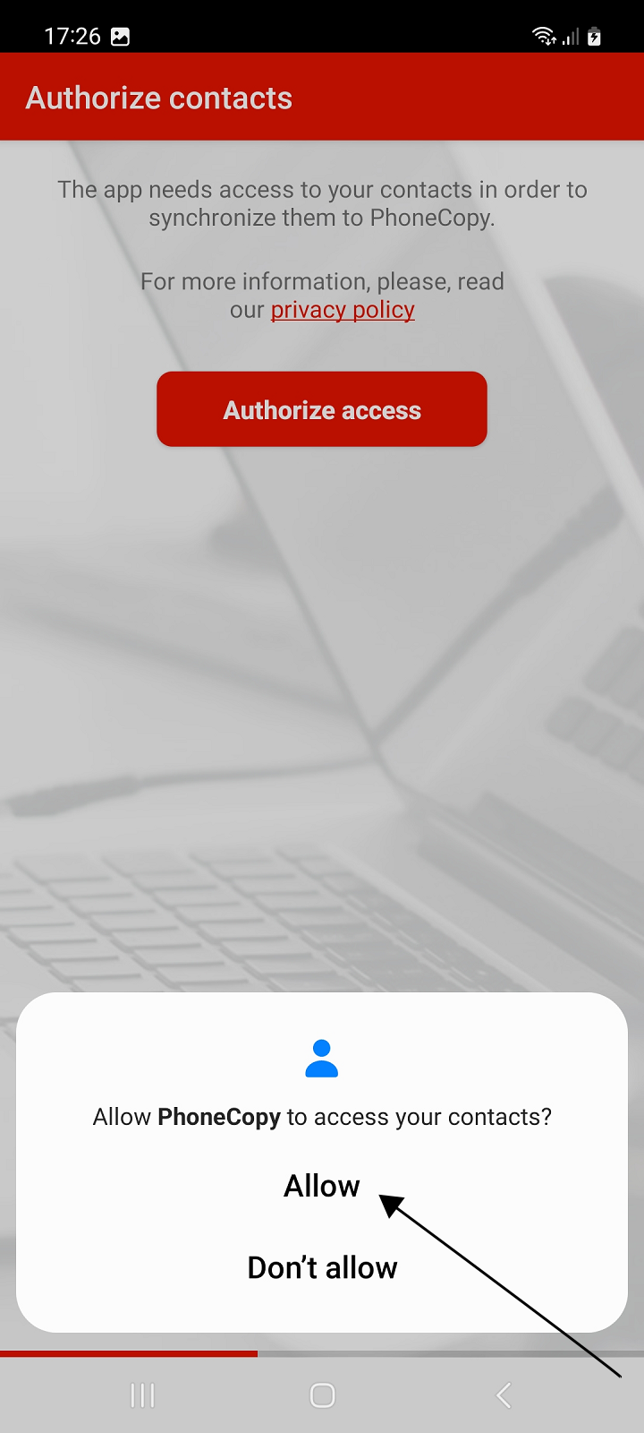 Allow access to contacts