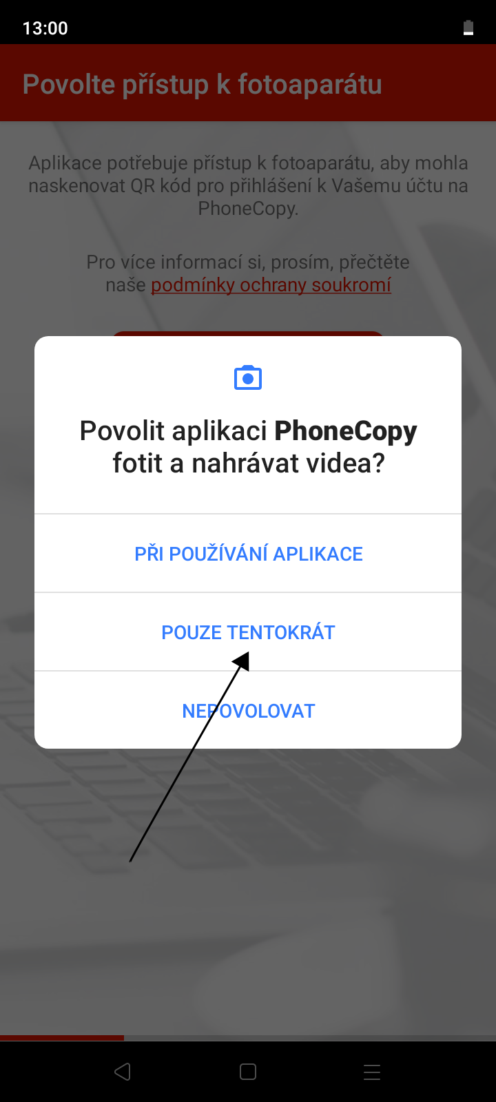 Povolte přístup k fotoaparátu