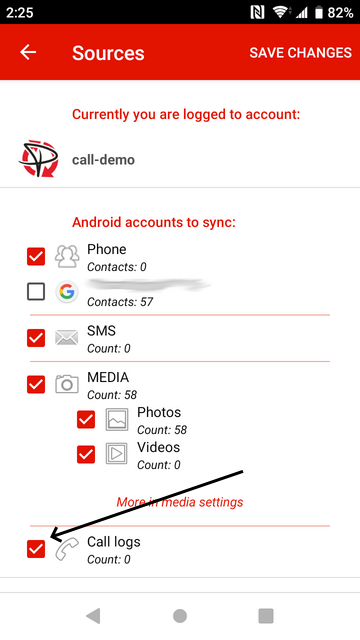 Enable call log sync