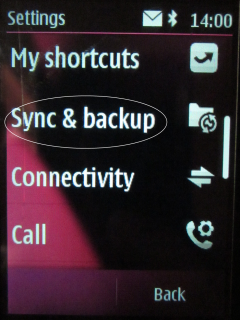 Select settings Sync and Backup